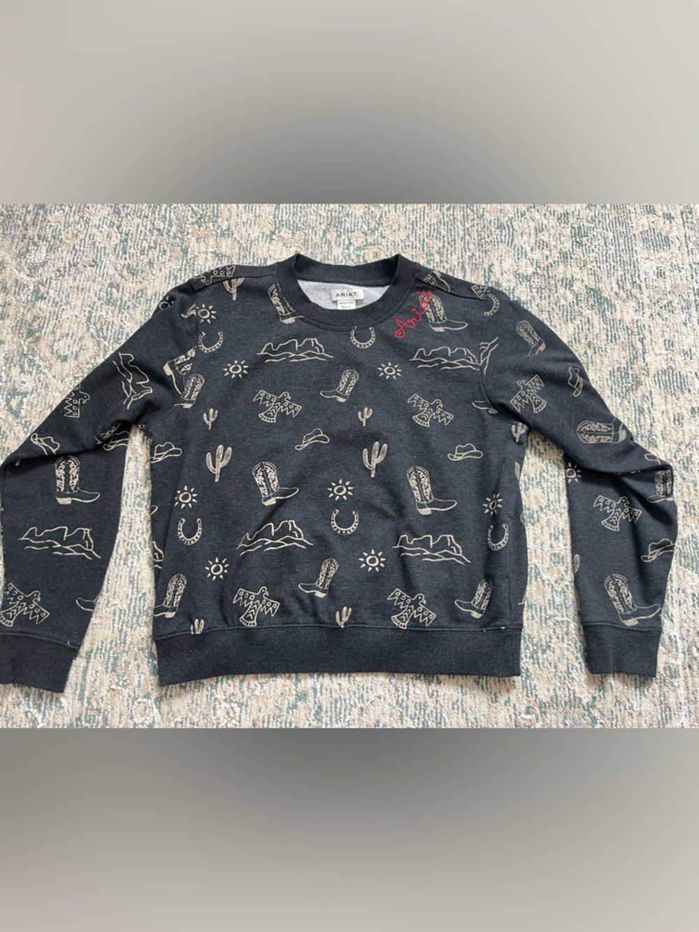 Ariat Black Crewneck Sweatshirt with Tan Southwestern Motifs